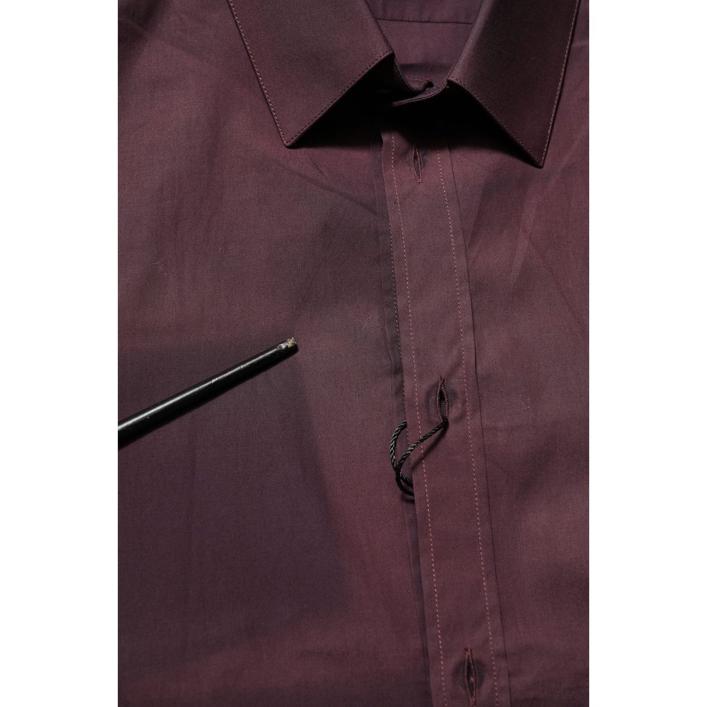 Dolce & Gabbana Maroon Cotton Collared GOLD Formal Dress Shirt