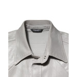 Dolce & Gabbana Metallic Gray Cotton Button Down Men Shirt with button details and logo tag shown.
