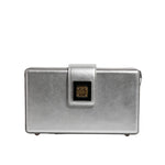 Dolce & Gabbana Metallic Silver DG BOX Leather Shoulder Strap Bag with glossy finish and silver metal detailing