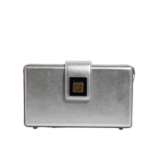 Dolce & Gabbana Metallic Silver DG BOX Leather Shoulder Strap Bag with sleek chain strap and elegant design.
