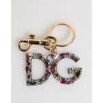 Dolce & Gabbana Multicolor Crystal DG Logo Gold Keychain Charm Keyring with sparkling multicolor crystals and gold lobster clasp.