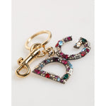 Dolce & Gabbana Multicolor Crystal DG Logo Gold Keychain Charm Keyring with sparkling crystals and secure lobster clasp.
