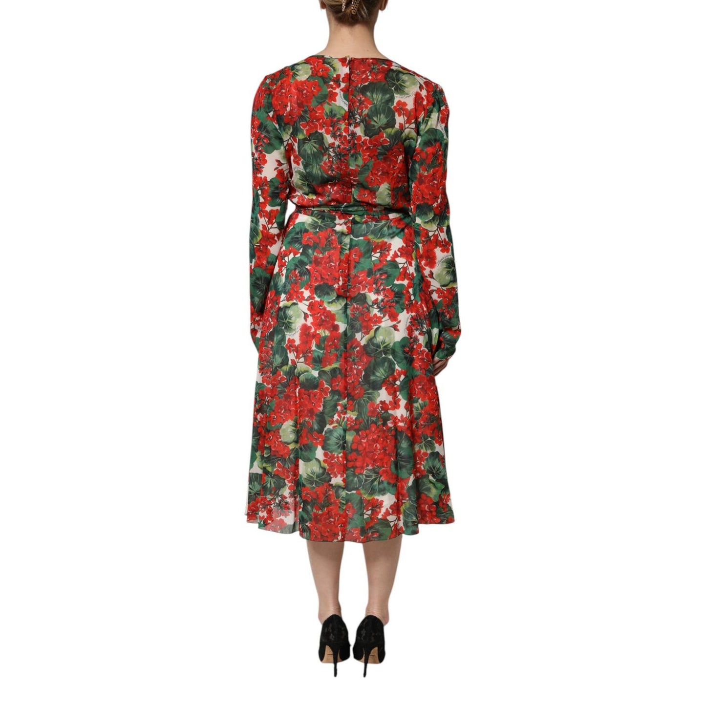 Dolce & Gabbana Multicolor Floral Long Sleeves V-neck Dress