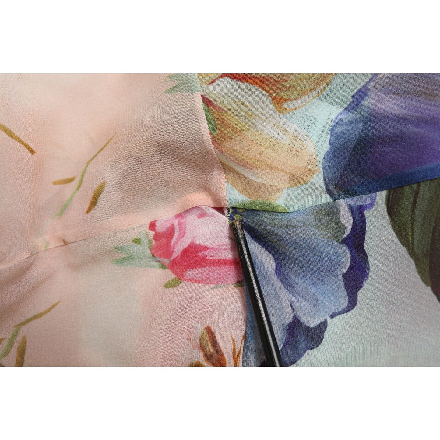 Detail of Dolce & Gabbana Multicolor Floral Patchwork Silk Ascot Collar Top fabric pattern.