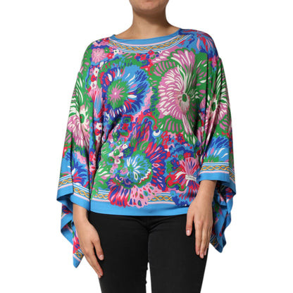 Dolce & Gabbana Multicolor Floral Print Silk Blouse Tunic Top with vibrant design and relaxed silhouette displayed on model.