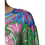 Dolce & Gabbana multicolor floral print silk tunic blouse top, vibrant design with elegant draping, perfect for stylish outfits.