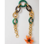 Dolce & Gabbana Multicolor Gold Brass Tiger Lily Floral Chai Necklace with green resin and wood-tone accents.
