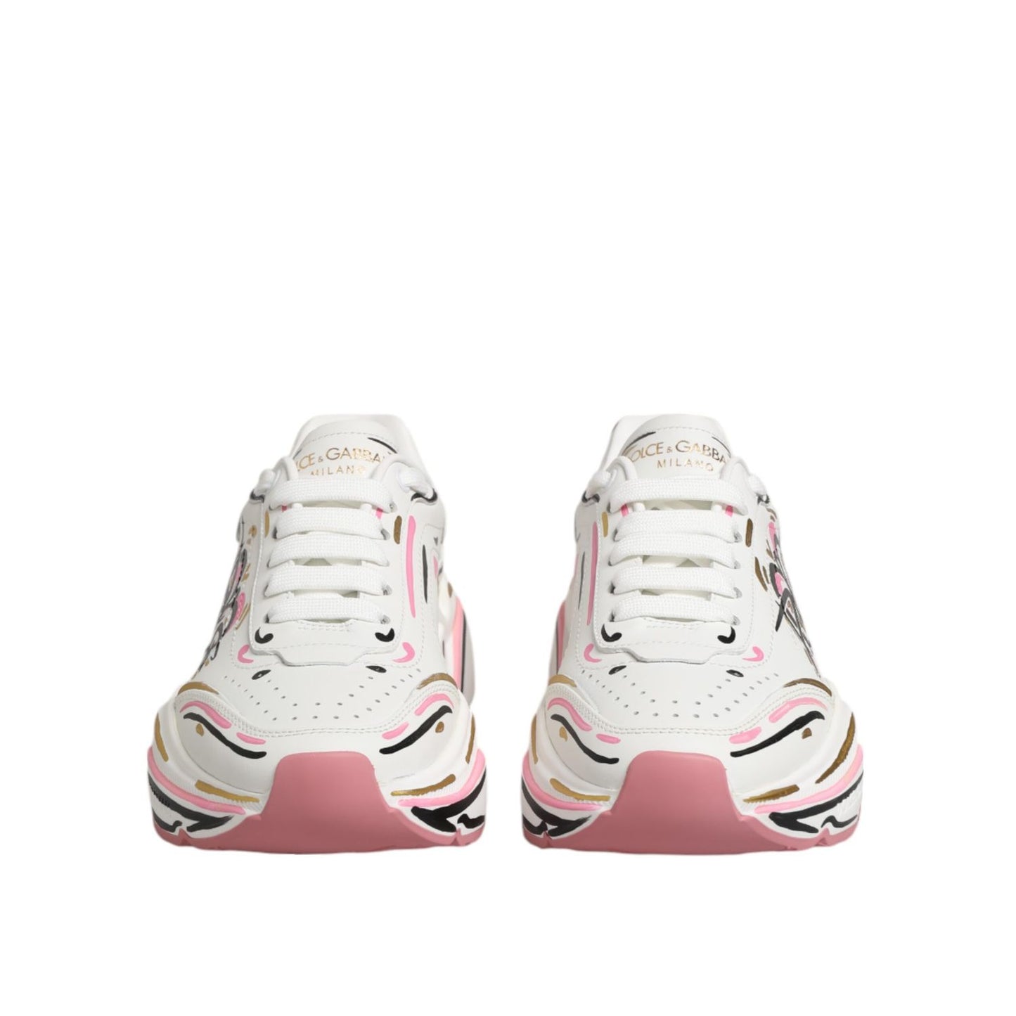 Dolce & Gabbana Multicolor Hand Painted DAYMASTER Sneaker Shoes with chunky sole and artistic design, front view.