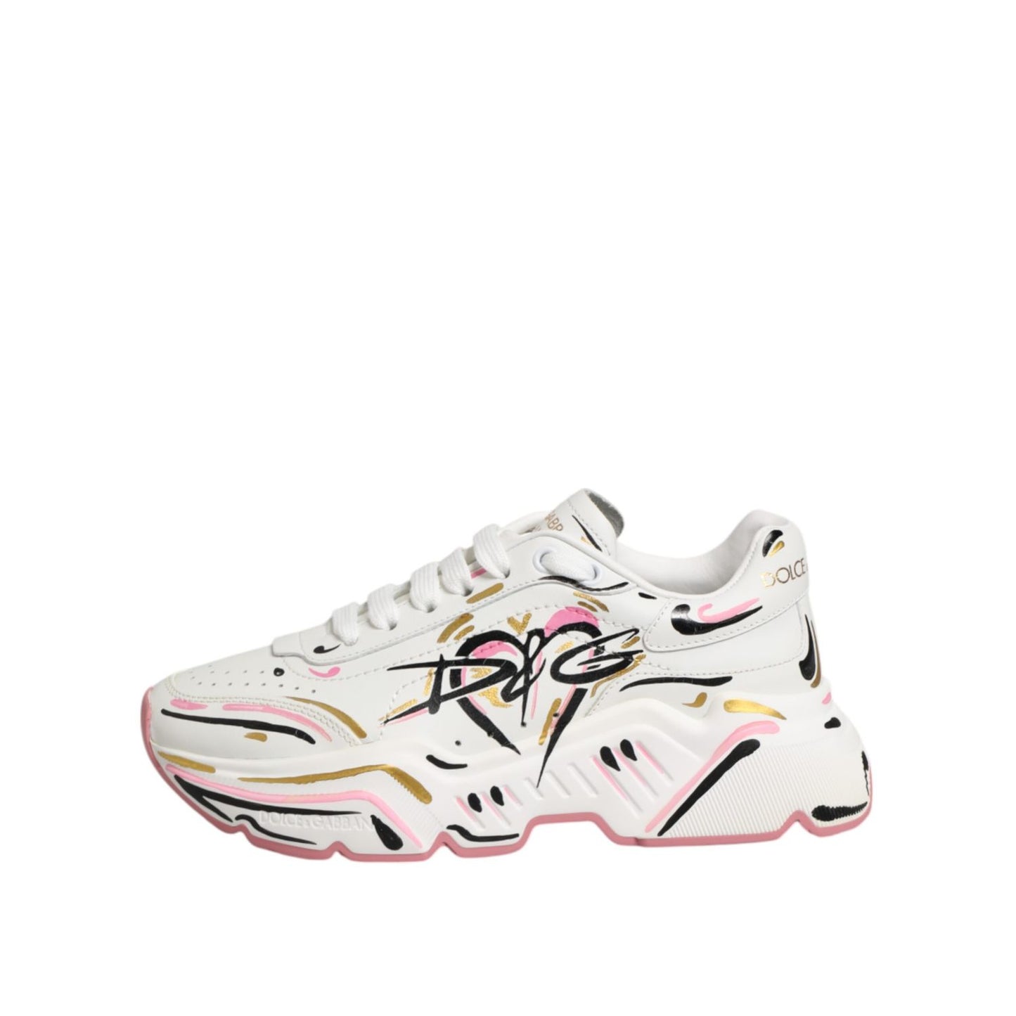 Dolce & Gabbana Multicolor Hand Painted DAYMASTER Sneaker Shoes with bold chunky sole and artistic leather design.