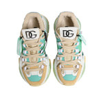 Dolce & Gabbana Multicolor Leather Airmaster Low Top Sneakers Shoes with DG logo on tongue, branded rubber sole in grey, black, and pink.