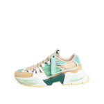 Dolce & Gabbana Multicolor Leather Airmaster Low Top Sneakers Shoes with nylon upper and branded sole in beige, teal, and white tones.