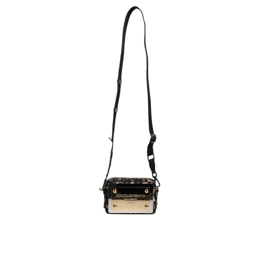 Dolce & Gabbana Multicolor Leopard Jacquard DG Logo Crossbody Bag with gold-tone hardware and detachable black strap