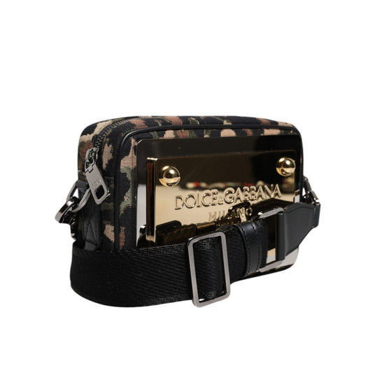 Dolce & Gabbana Multicolor Leopard Jacquard DG Logo Crossbody Bag with gold hardware and adjustable strap.