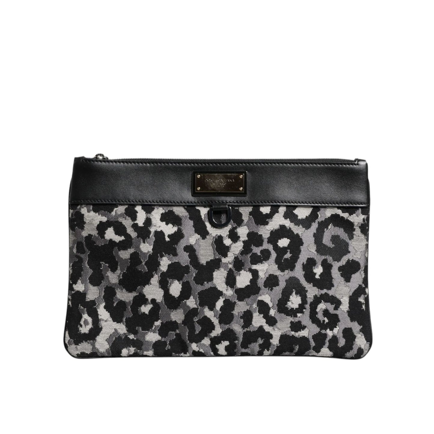 Dolce & Gabbana Multicolor Leopard Jacquard Logo Plaque Men Pouch Bag