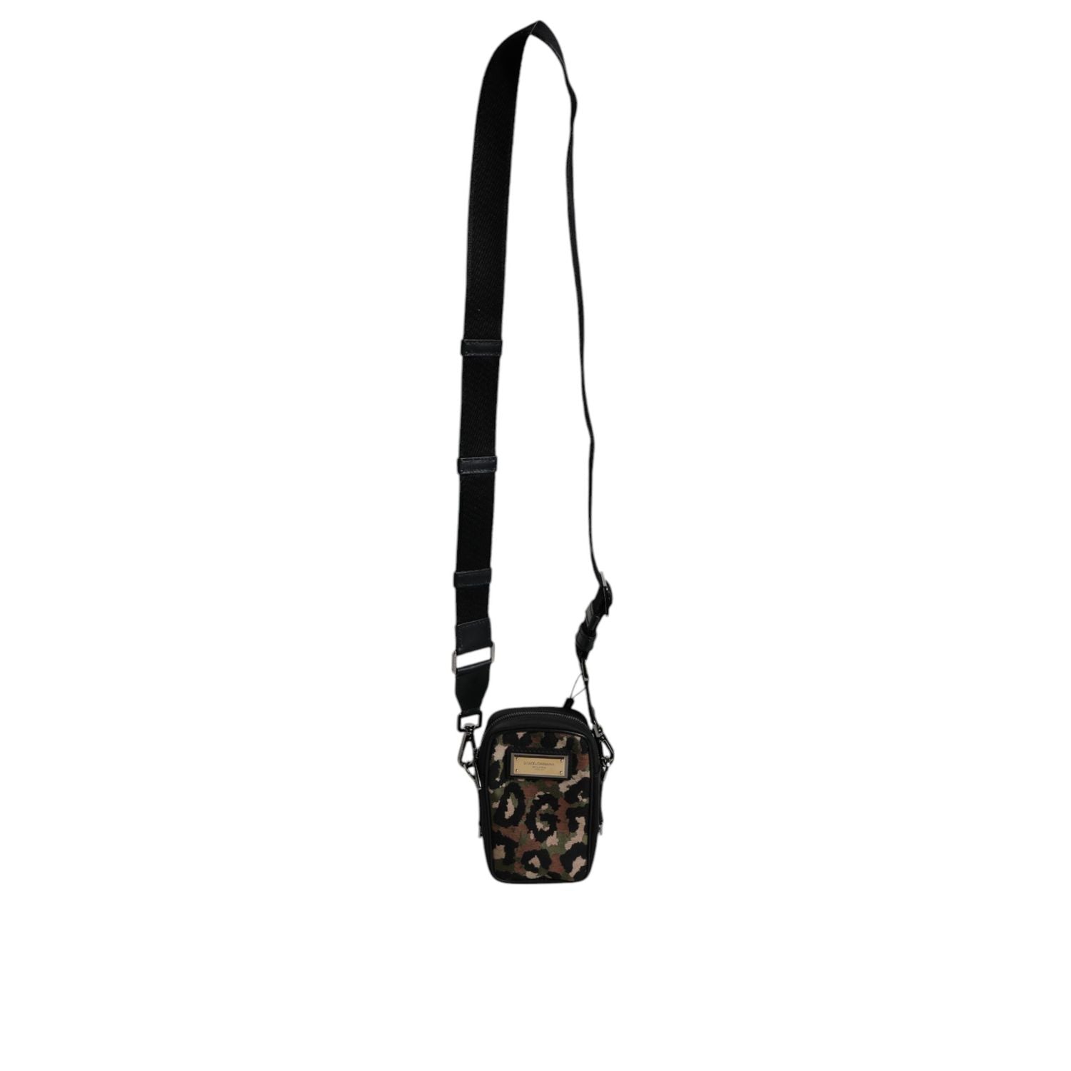 Dolce & Gabbana Multicolor Leopard Jacquard Logo Plaque Neck Strap Bag