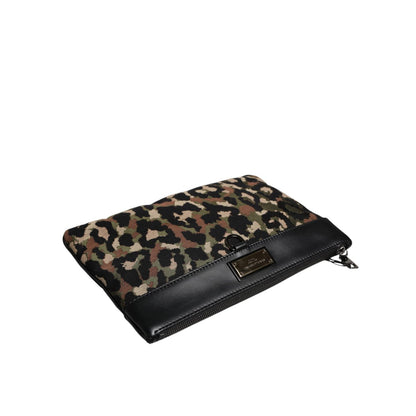 Dolce & Gabbana Multicolor Leopard Print Jacquard Logo Plaque Pouch Bag