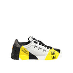 Dolce & Gabbana Multicolor Lettering Portofino Sneakers Shoes with bold yellow and black design, luxury footwear side view
