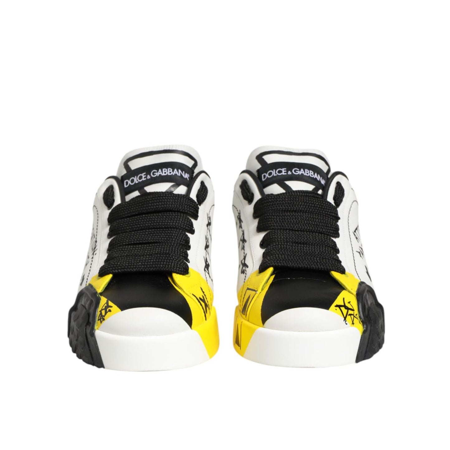 Dolce & Gabbana Multicolor Lettering Portofino Sneakers Shoes with vibrant design, crafted in Italy, front view.