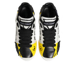 Top view of Dolce & Gabbana Multicolor Lettering Portofino Sneakers Shoes with bold black laces and vibrant multicolor graphics.