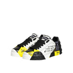 Dolce & Gabbana Multicolor Lettering Portofino Sneakers Shoes with bold black, white, and yellow design, crafted in Italy.