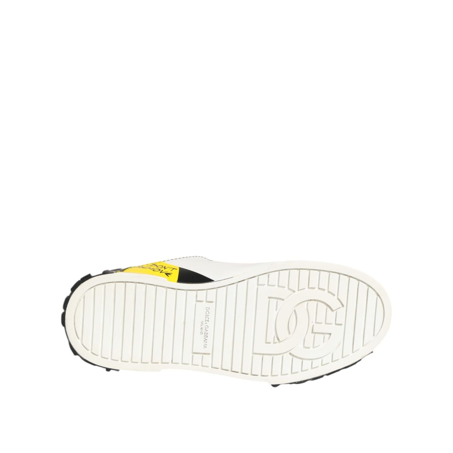 Sole view of Dolce & Gabbana Multicolor Lettering Portofino Sneakers Shoes, showcasing logo and tread pattern.