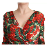 Dolce & Gabbana Multicolor Portofino-Print Shift Dress with red floral print and V-neck design.