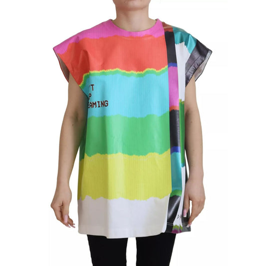 Dolce & Gabbana Multicolor Print Blouse Cotton Tank TV Print T-shirt, made in Italy, sleeveless with a minor color fade on collar.