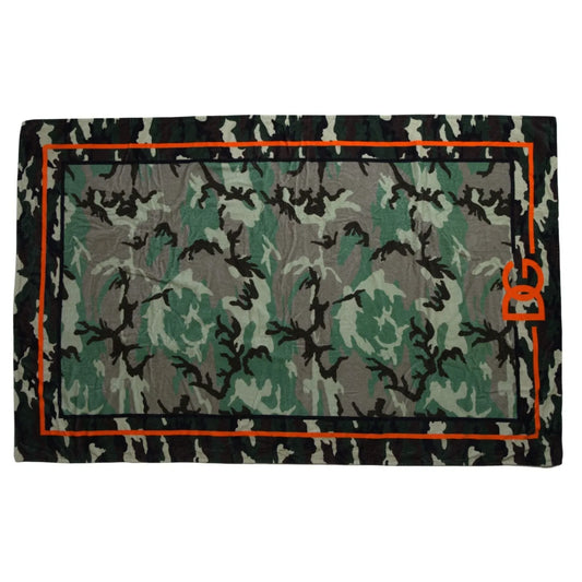 Dolce & Gabbana Multicolor Printed Cotton Wrap Shawl Scarf with camouflage design and DG logo, luxury men's fashion accessory.