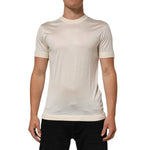 Dolce & Gabbana Off White Silk Crew Neck Short Sleeve T-shirt on male model