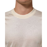 Dolce & Gabbana Off White Silk Crew Neck Short Sleeve T-shirt displayed on model.
