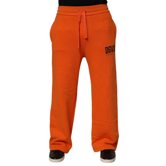 Dolce & Gabbana Orange Cotton DG VIB3 Logo Drawstring Sweatpants Pants with elastic waistband and logo print.