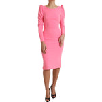 Dolce & Gabbana Pink Polyester Long Sleeves Sheath Midi Dress featuring sophisticated design in bright pink for elegant occasions.