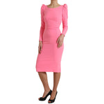 Dolce & Gabbana Pink Polyester Long Sleeves Sheath Midi Dress showcasing sleek design and sophisticated fit