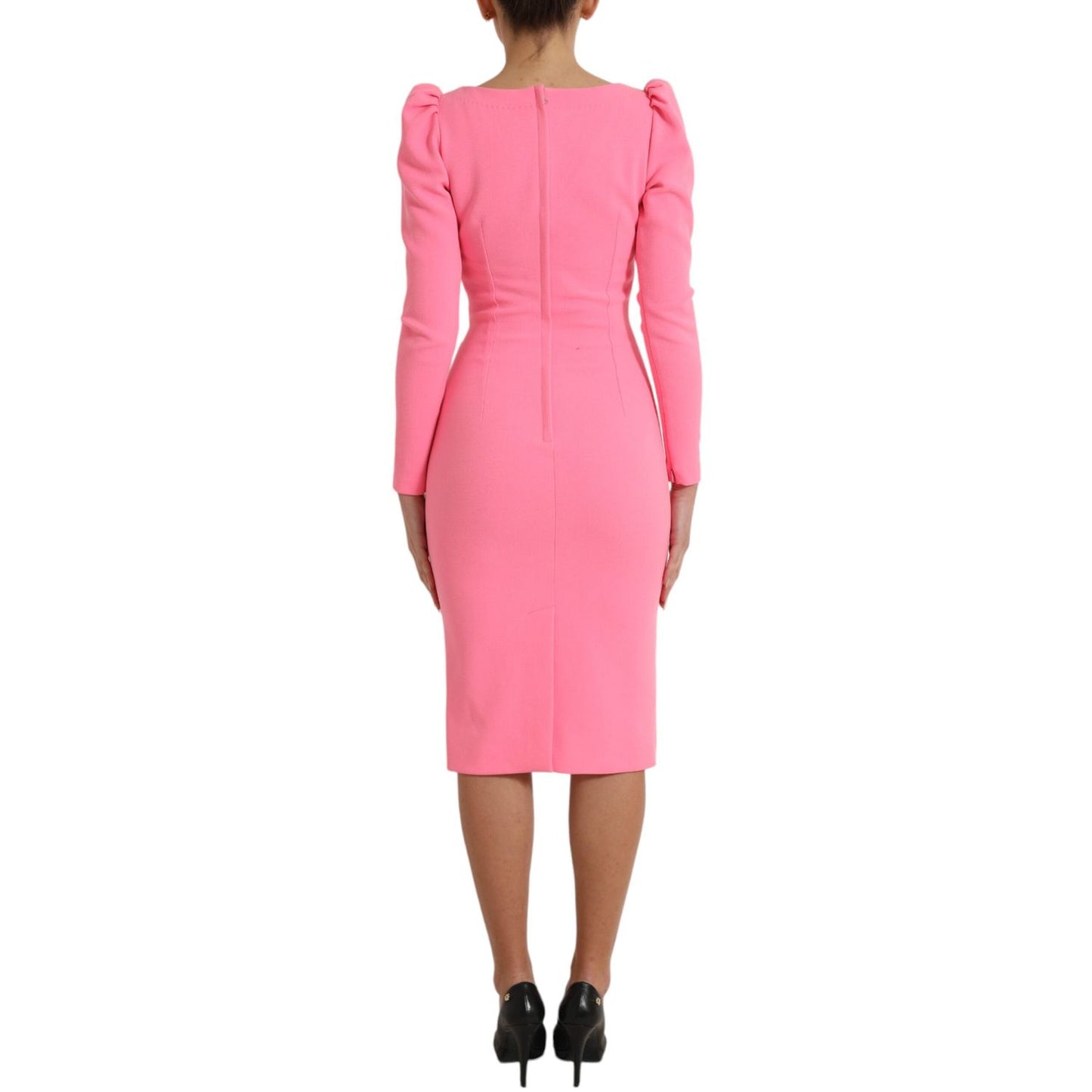 Dolce & Gabbana Pink Polyester Long Sleeves Sheath Midi Dress back view