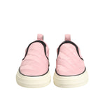 Dolce & Gabbana Pink Quilted Nylon Slip-On Sneaker Shoes with black sole and plush quilted finish, front view.