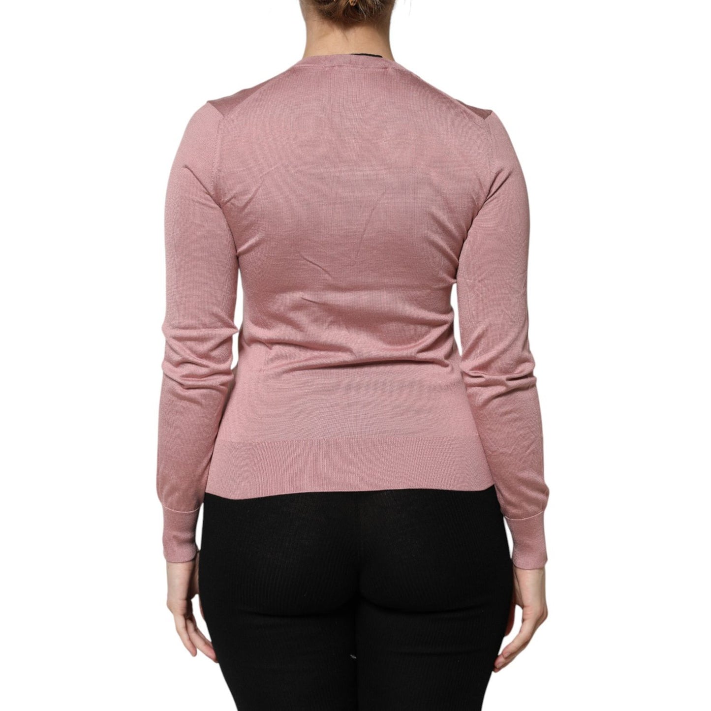 Dolce & Gabbana Pink Silk Knit Button Down Cardigan Sweater