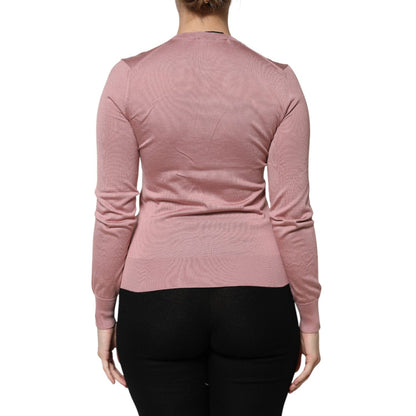 Dolce & Gabbana Pink Silk Knit Button Down Cardigan Sweater