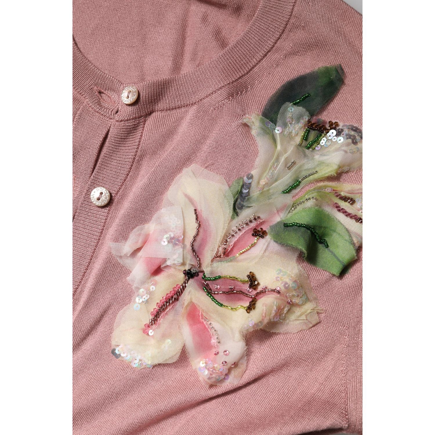 Dolce & Gabbana Pink Silk Knit Button Down Cardigan Sweater