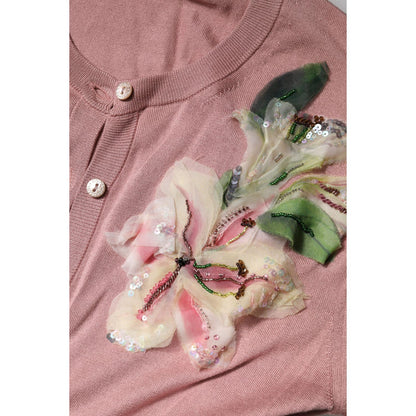 Dolce & Gabbana Pink Silk Knit Button Down Cardigan Sweater