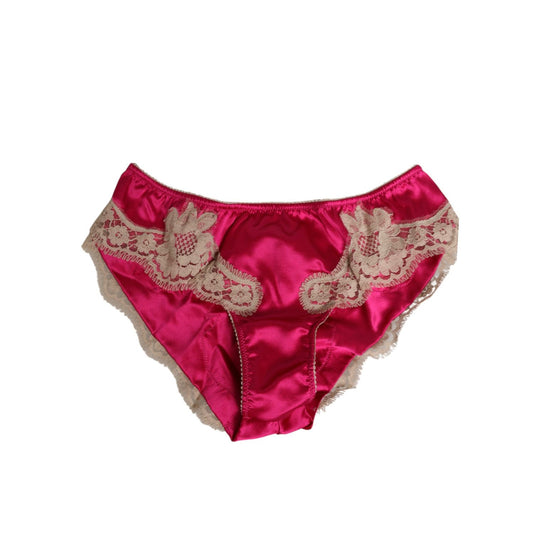 Dolce & Gabbana Pink Silk Satin Lace Trim New Slip Underwear with beige lace accent, elegant and feminine, made in Italy.