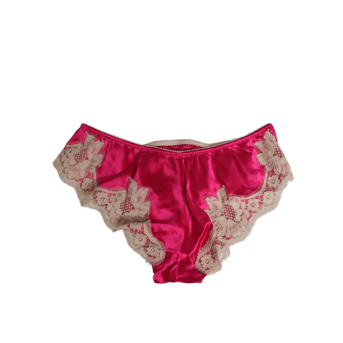 Dolce & Gabbana Pink Silk Satin Lace Trim New Slip Underwear with beige lace detail, elegant women's lingerie, made in Italy.