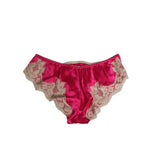 Dolce & Gabbana Pink Silk Satin Lace Trim New Slip Underwear with beige lace detail, elegant women's lingerie, made in Italy.