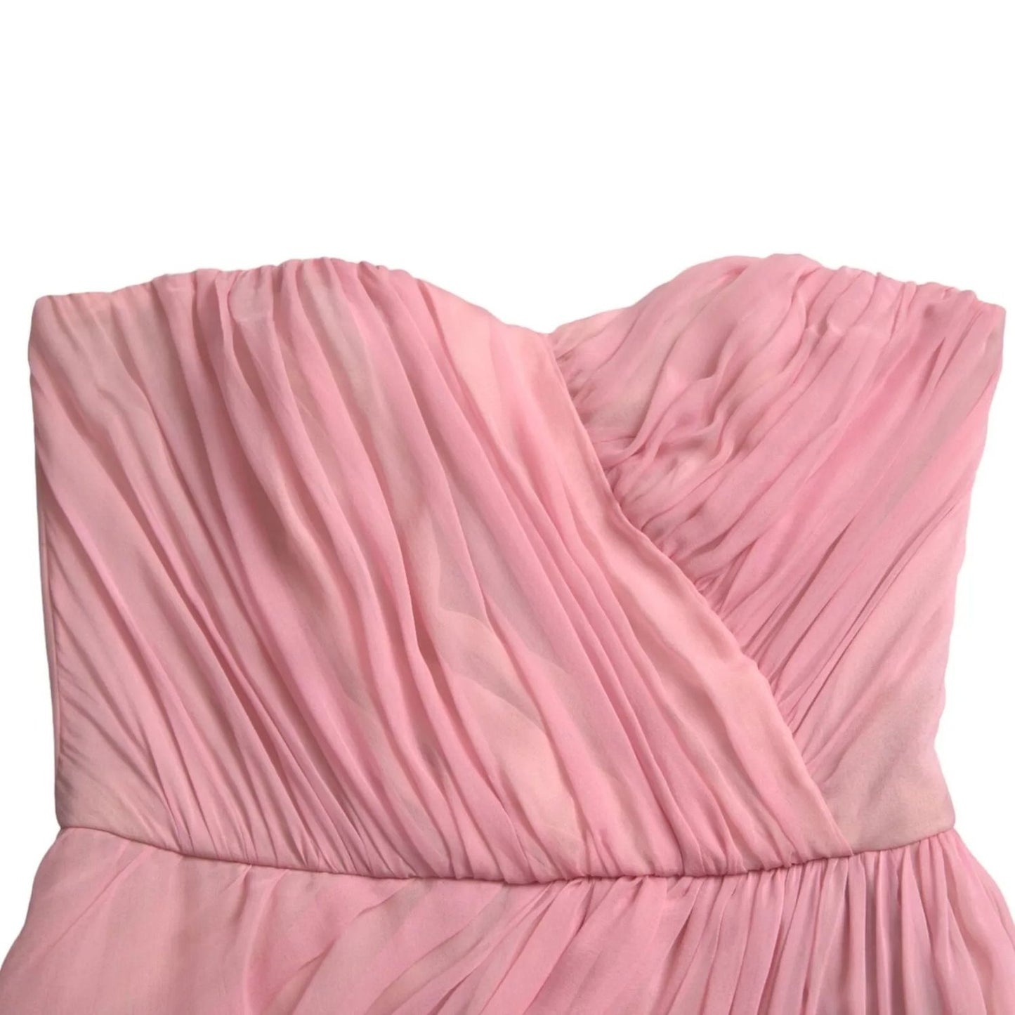 Dolce & Gabbana Pink Silk Strapless Maxi A-line Gown Dress with pleated top detail, zipper closure, luxury fashion made in Italy