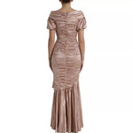 Dolce & Gabbana Pink Silk Stretch Sheath Mermaid Gown Dress with zipper closure, back view
