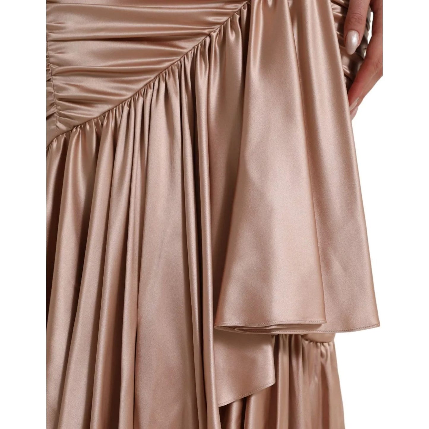 Close-up of the Dolce & Gabbana Pink Silk Stretch Sheath Mermaid Gown Dress fabric showing high craftsmanship.