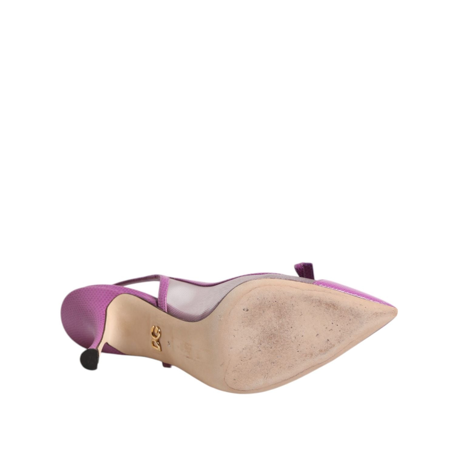Dolce & Gabbana Purple Leather Mesh High Heels Slingback Shoes