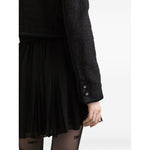 Dolce & Gabbana Rachel Tweed Jacket in black with button cuffs, crew neck, and four front patch pockets on cotton blend. Side view.