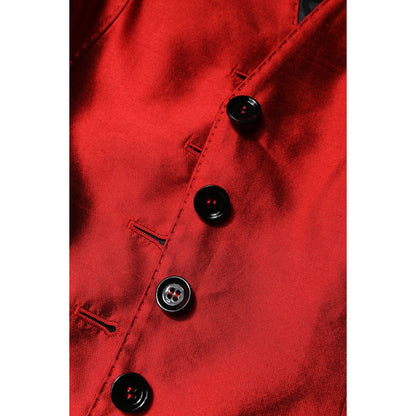 Dolce & Gabbana Red Black Button Down Sleeveless Vest Top