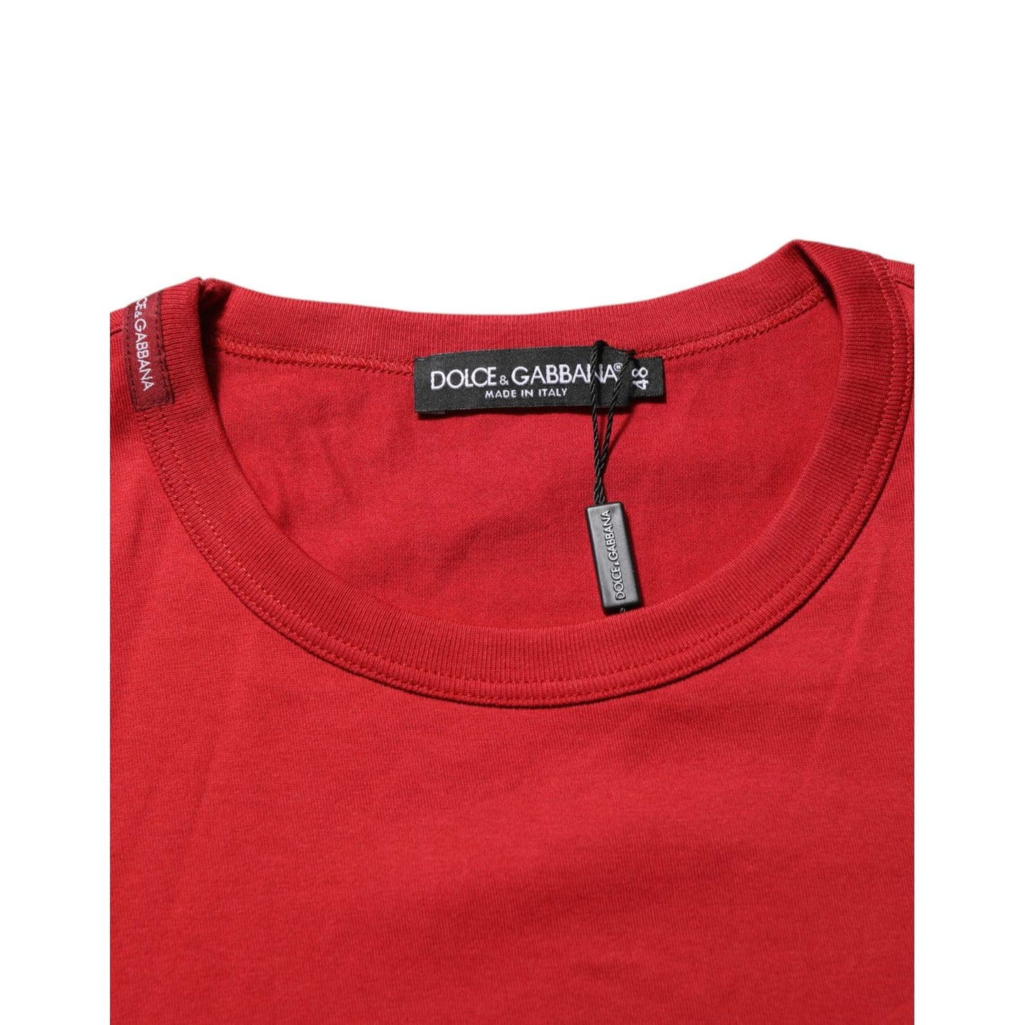 Dolce & Gabbana Red Crown Bee Cotton Short Sleeve T-shirt with crew neck detail.