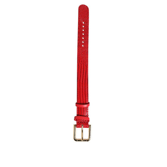 Dolce & Gabbana Red Exotic Leather Gold Tone Metal Buckle Women Armband, 100% calf leather, gold buckle, made in Italy.